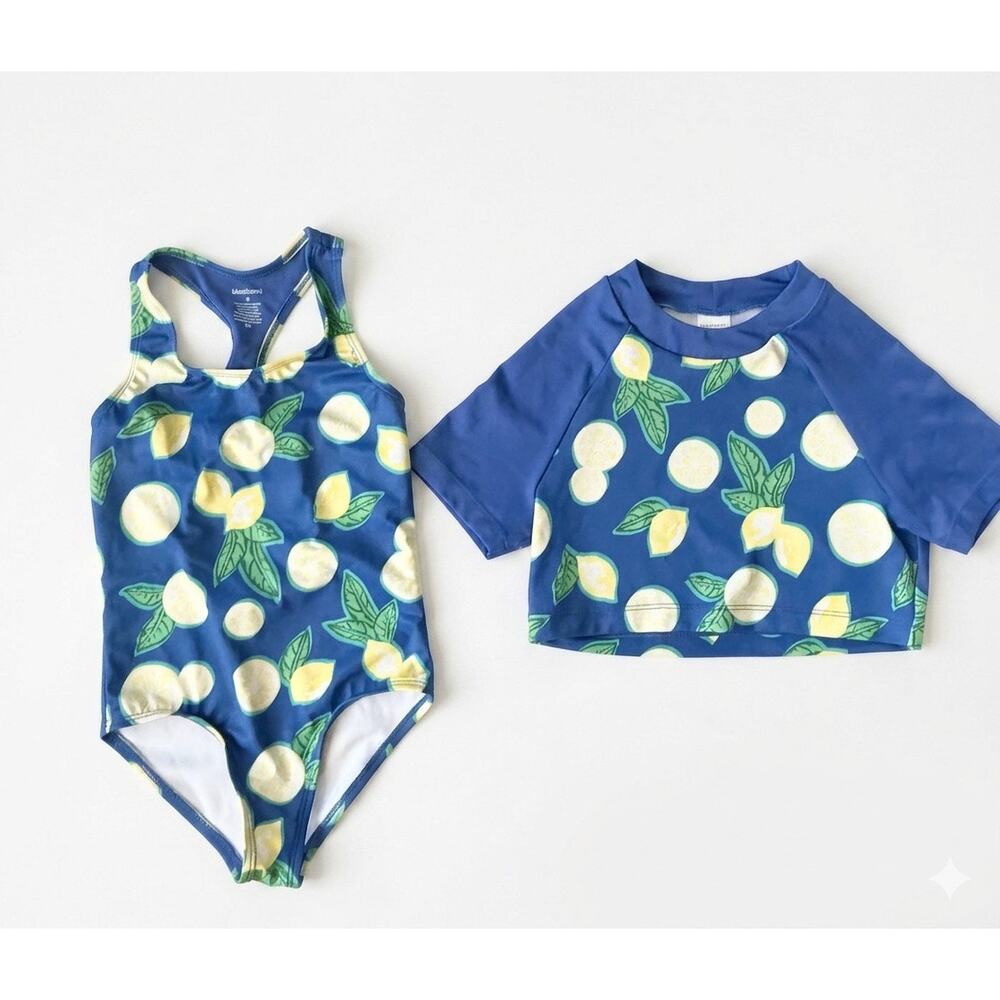 Girls' Lemon Print Swimsuit & Rash Guard Set Size XS/S